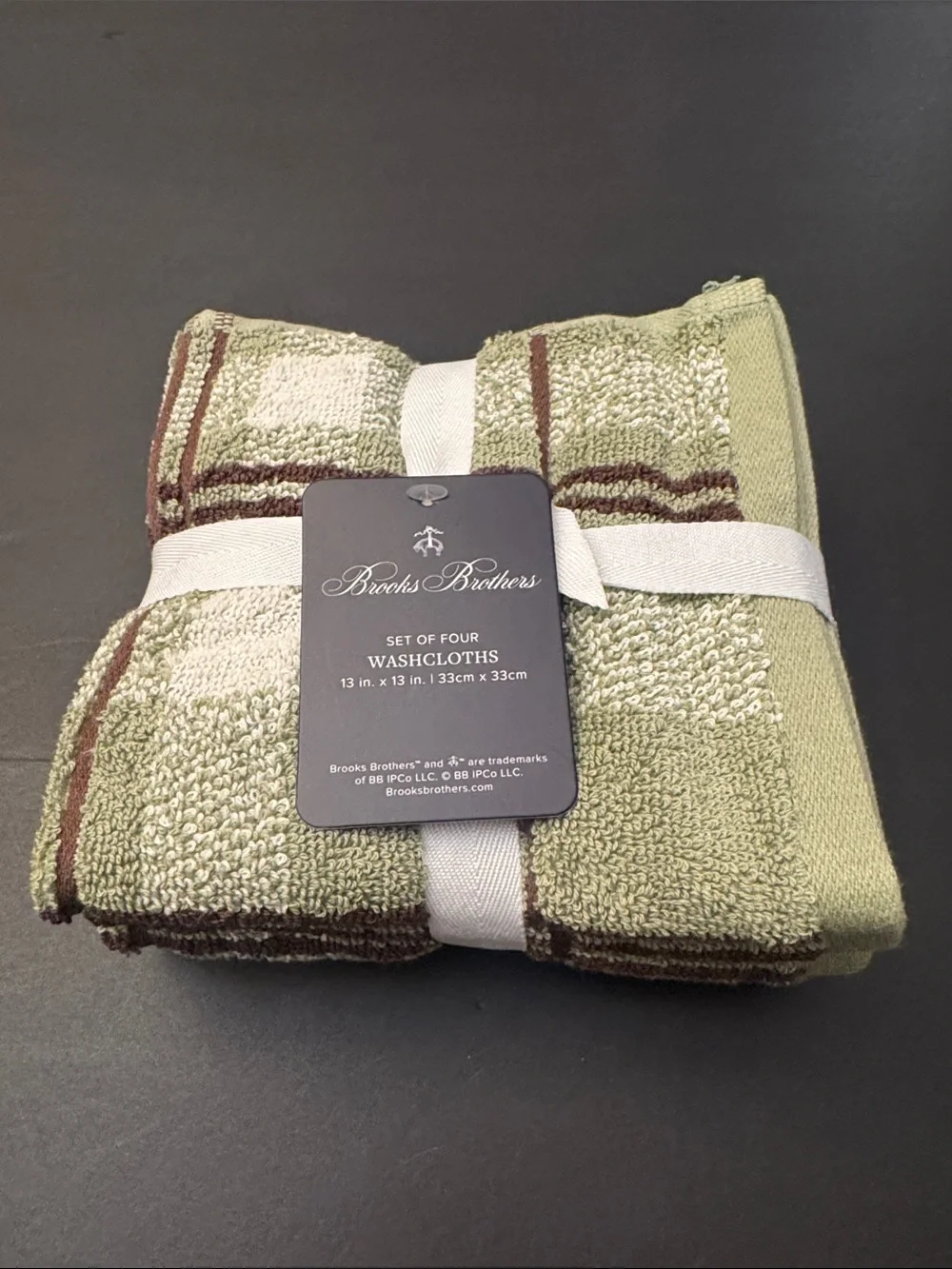 8pc BROOKS BROTHERS 100% Cotton Plaid Bath Towel Set - Sydney Plaid - Sage/Brown